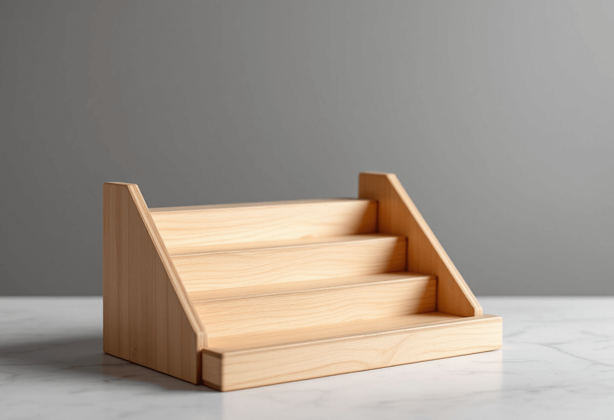 Présentoir bois compact.
