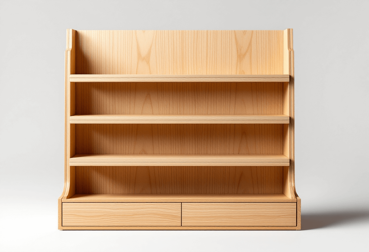 Présentoir bois à étages.